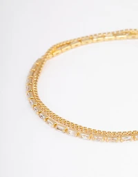 Gold Plated Dainty Baguette Cup Chain Bracelet