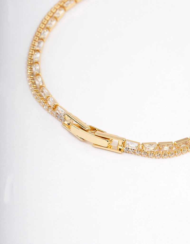 Gold Plated Dainty Baguette Cup Chain Bracelet