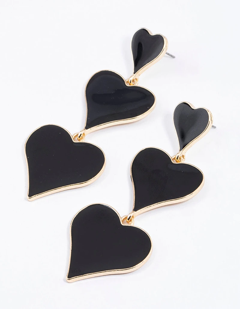 Gold Graduated Triple Heart Drop Earrings