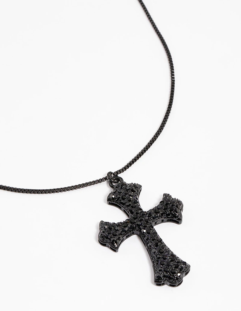 Collier à chaîne noire recouverte de grandes croix en pierre