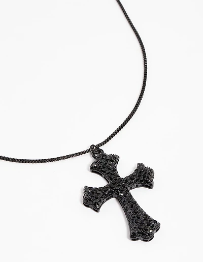 Collier à chaîne noire recouverte de grandes croix en pierre