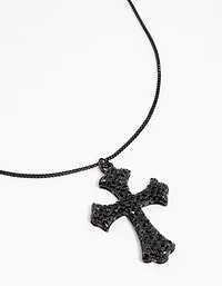 Collier à chaîne noire recouverte de grandes croix en pierre