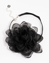 Black Fabric Small Rose Decor Choker