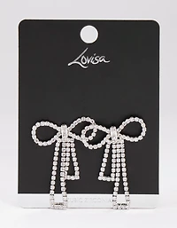 Silver Cubic Zirconia Statement Bow Drop Earrings