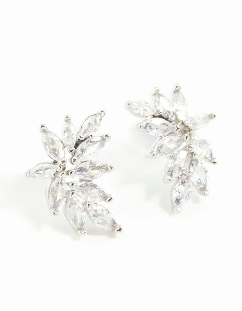 Silver Cubic Zirconia Navette Mini Stud Earrings