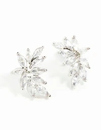 Silver Cubic Zirconia Navette Mini Stud Earrings