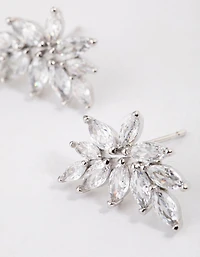 Silver Cubic Zirconia Navette Mini Stud Earrings