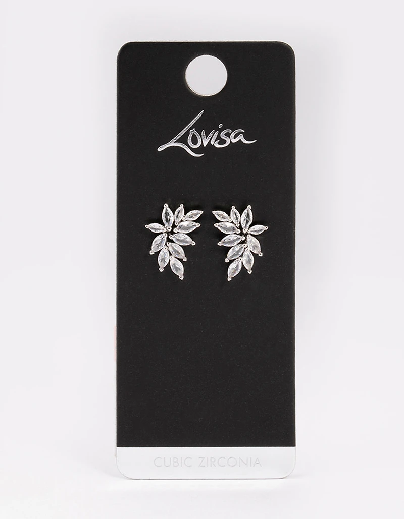 Silver Cubic Zirconia Navette Mini Stud Earrings