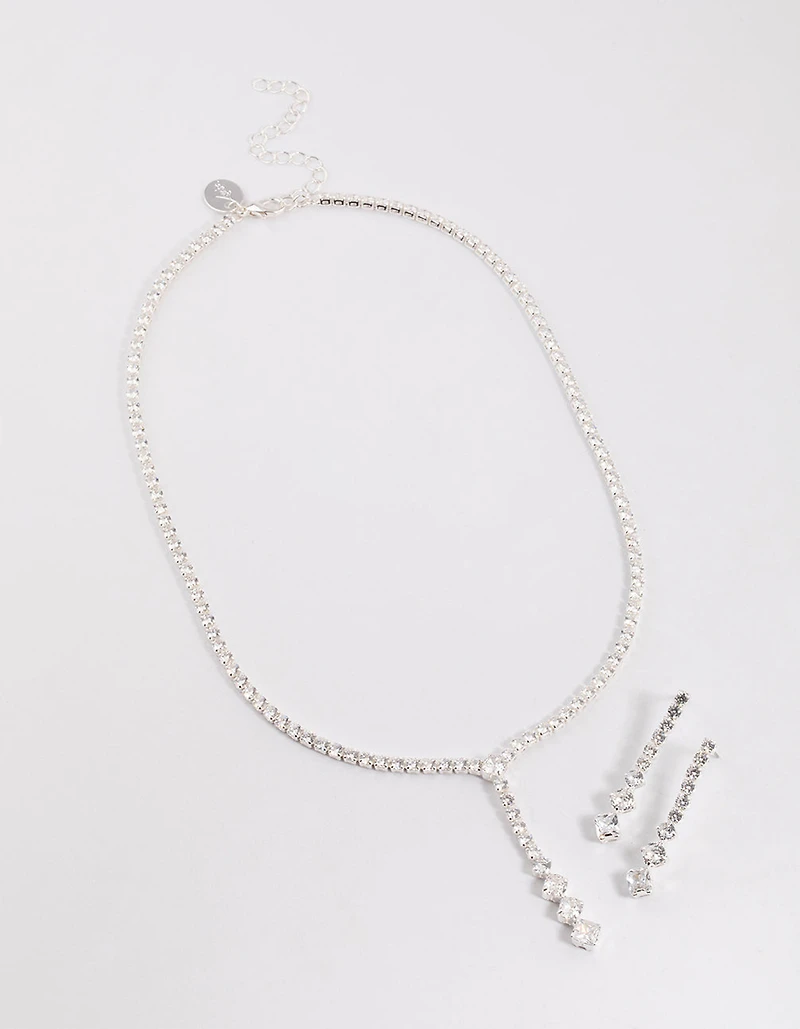 Silver Cubic Zirconia Silver Y-Neck Jewellery Set