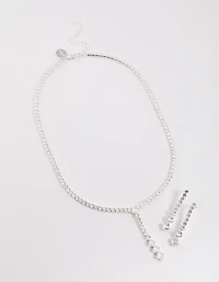 Silver Cubic Zirconia Silver Y-Neck Jewellery Set