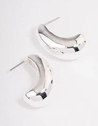 Silver Plated Small Bold Wide Hoop Earrings