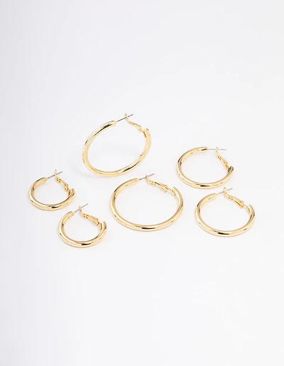 Gold Plated Basic Thick Hoop Earrings Pack