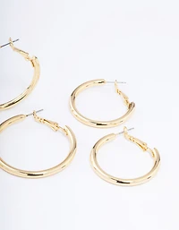 Gold Plated Basic Thick Hoop Earrings Pack