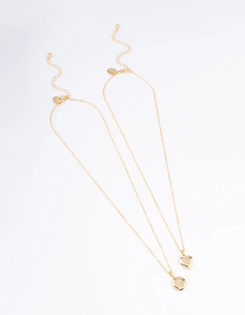 Gold Plated Circle & Heart Locket Necklace Pack
