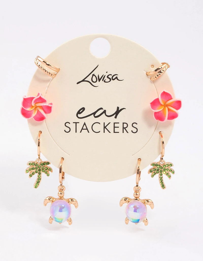 Gold Bling Palm Tree Earrings 4-Pack