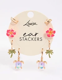 Gold Bling Palm Tree Earrings 4-Pack