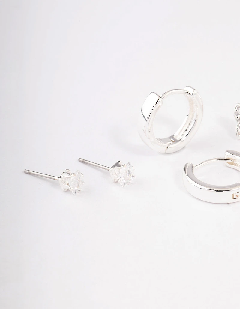 Silver Plated Brass  Cubic Zirconia Double Butterfly Earring Pack