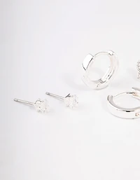 Silver Plated Brass  Cubic Zirconia Double Butterfly Earring Pack