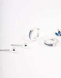 Silver Plated Brass  Cubic Zirconia Marquise Stud & Huggie Earrings Pack