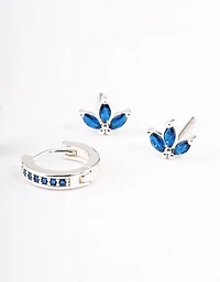 Silver Plated Brass  Cubic Zirconia Marquise Stud & Huggie Earrings Pack