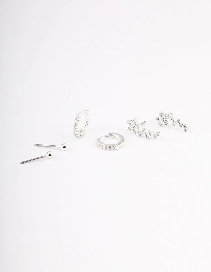 Silver Plated Brass Cubic Zirconia Daisy Chain Earrings Pack