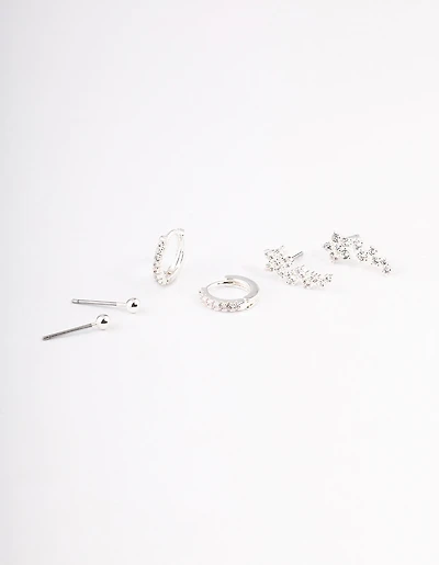 Silver Plated Brass  Cubic Zirconia Daisy Chain Earrings Pack