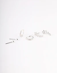 Silver Plated Brass  Cubic Zirconia Daisy Chain Earrings Pack