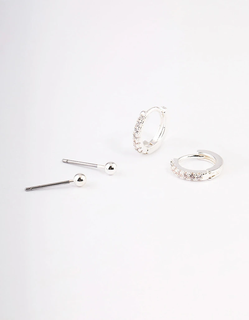 Silver Plated Brass  Cubic Zirconia Daisy Chain Earrings Pack