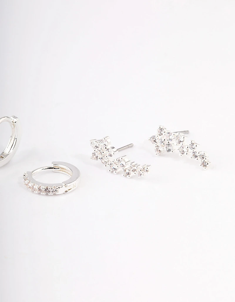 Silver Plated Brass  Cubic Zirconia Daisy Chain Earrings Pack
