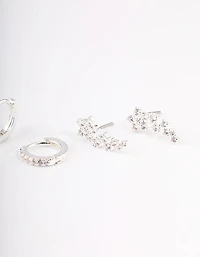 Silver Plated Brass  Cubic Zirconia Daisy Chain Earrings Pack