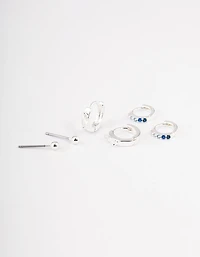 Silver Plated Brass  Cubic Zirconia Statement Huggie Earrings Pack