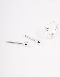 Silver Plated Brass  Cubic Zirconia Statement Huggie Earrings Pack