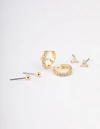 Gold Plated Brass Cubic Zirconia Double Hoop Earrings Pack