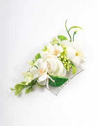 Silver Rose Bud Leafy Comb