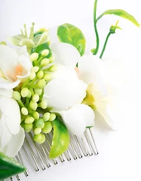 Silver Rose Bud Leafy Comb