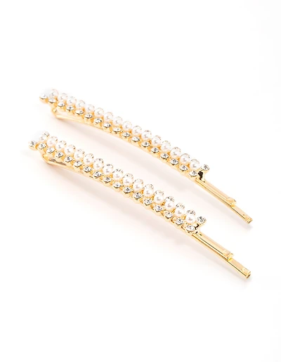 Gold Pearl & Diamante Hair Clip Pack