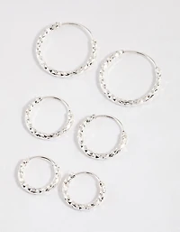 Silver Graduated Textured Hoop Earrings Pack