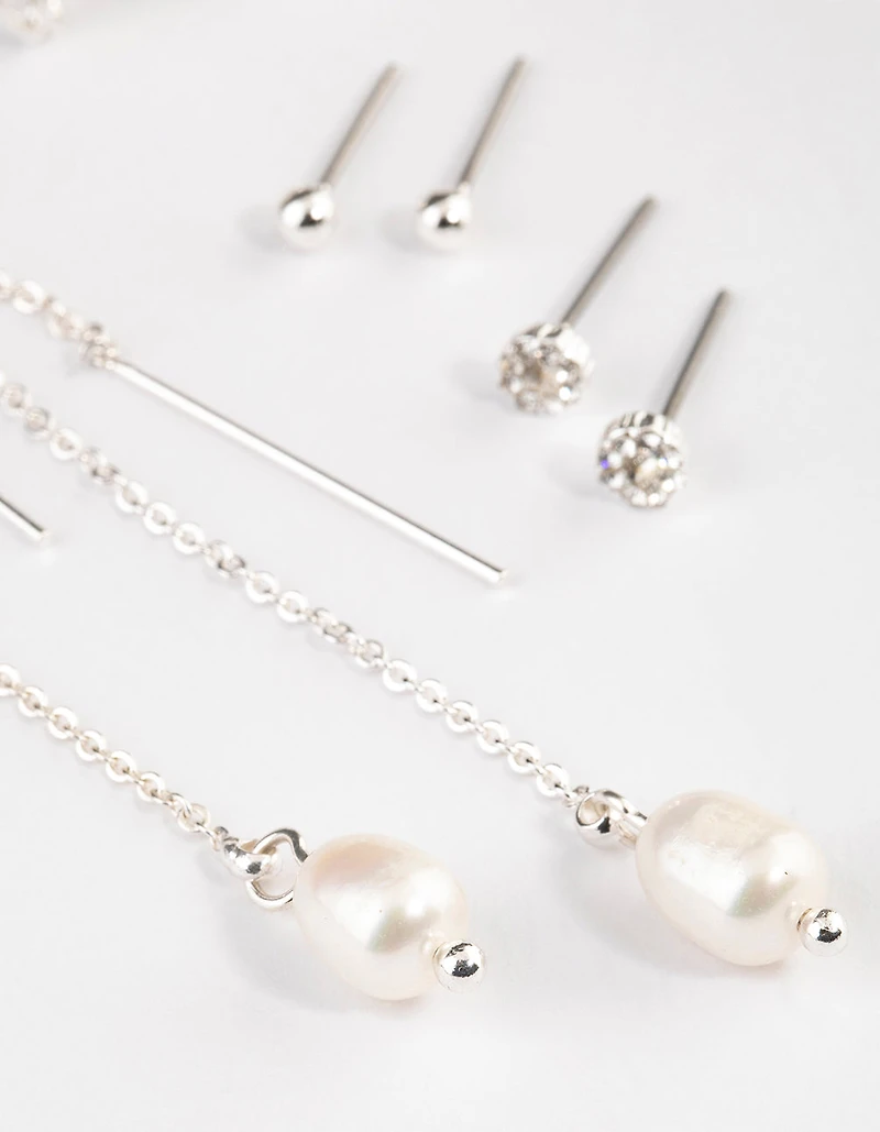 Silver Butterfly & Threader Earrings 4-Pack