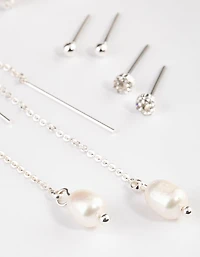 Silver Butterfly & Threader Earrings 4-Pack
