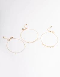 Gold Heart, Pearl & Star Anklet Pack