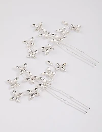 Pack d’épingles à cheveux Silver Flower Leaf Diamante