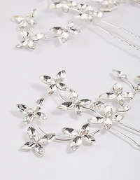 Pack d’épingles à cheveux Silver Flower Leaf Diamante