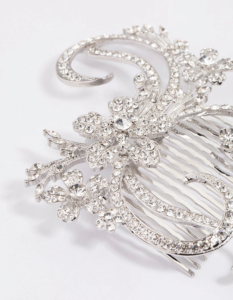 Silver Detailed Swirl Flower Hair Comb