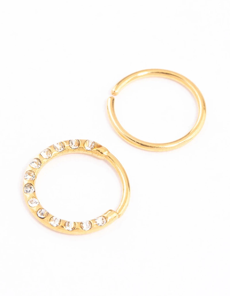 Gold Plated Titanium Cubic Zirconia Textured Nose Ring Pack