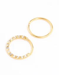 Gold Plated Titanium Cubic Zirconia Textured Nose Ring Pack