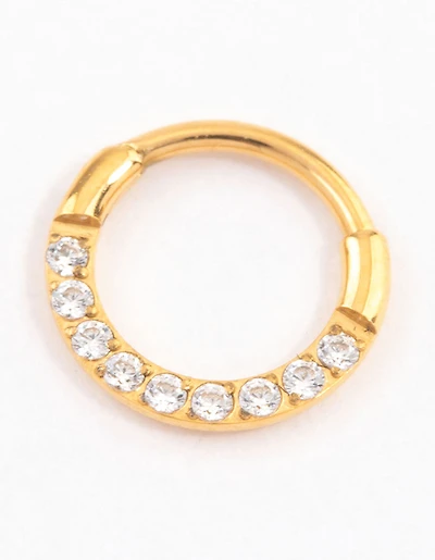 Gold Plated Titanium Cubic Zirconia Clicker Ring 6mm