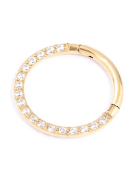 Gold Plated Titanium Cubic Zirconia Clicker Ring 10mm