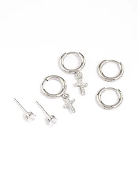 Surgical Steel Small Cross Huggie Earrings Pack