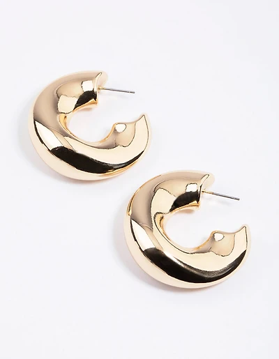 Gold Organic Thick Hoop Earrings