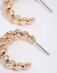Gold Croissant Molten Hoop Earrings